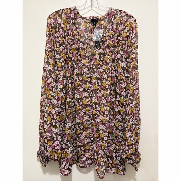 Torrid Crinkle Chiffon Smocked Blouson Sleeve Blouse 5X NWT - Picture 7 of 8